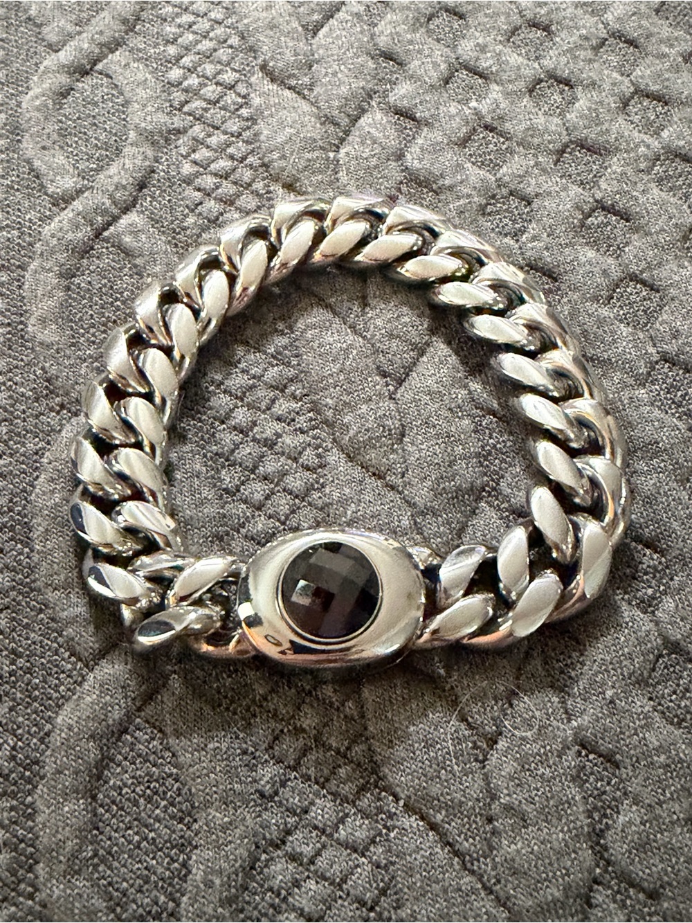 Chunky Silver Chain Bracelet with Black Faceted Stone - Picture 4 of 4
